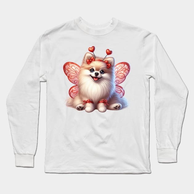 Valentine Fairy Pomeranian Dog Long Sleeve T-Shirt by Chromatic Fusion Studio